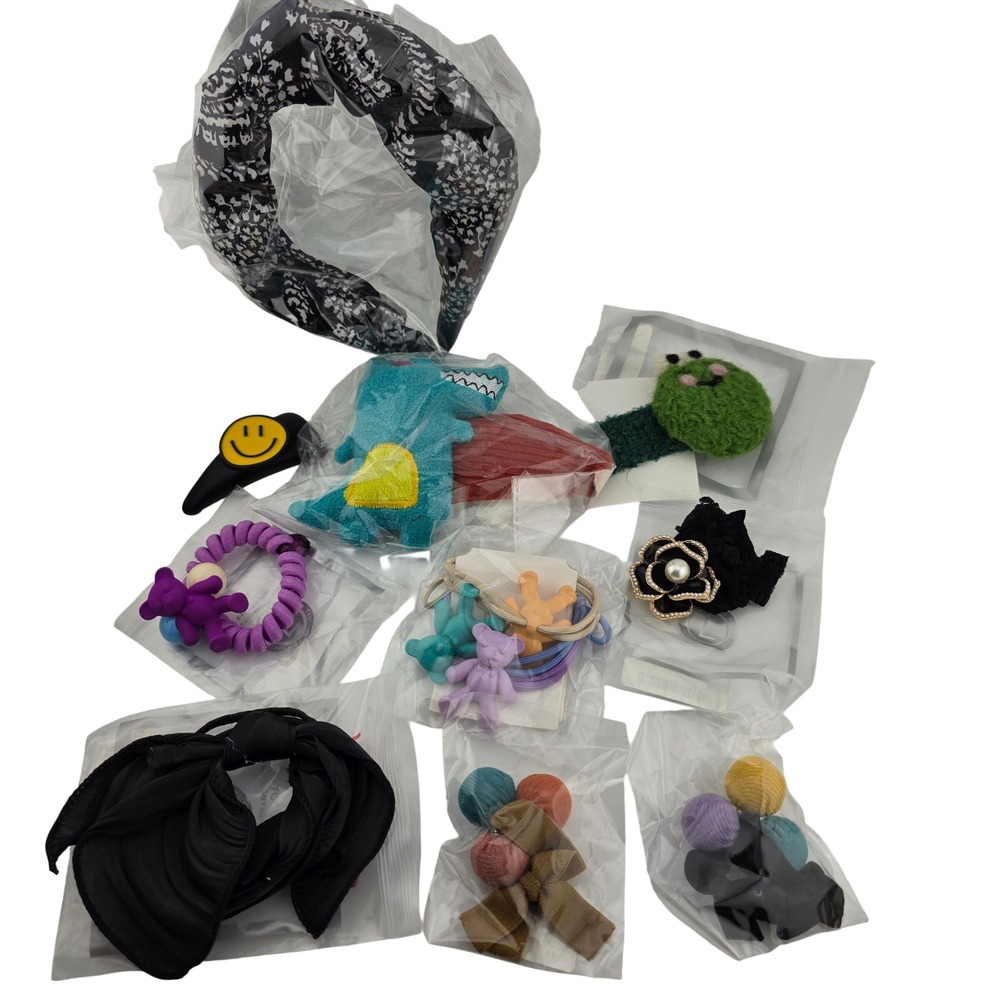 Hair Accessory Lot 10pc Teddy Bear Dinosaur Smiley Women OS NEW Gift Stuffer